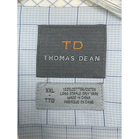 Thomas Dean Men's 2XL Blue Windowpane Plaid Long Sleeve Dress Shirt Button-Up - Picture 3 of 4